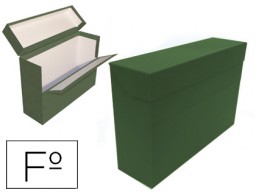 Caja transferencia Folio doble cartón forrado geltex verde lomo 20 cm.